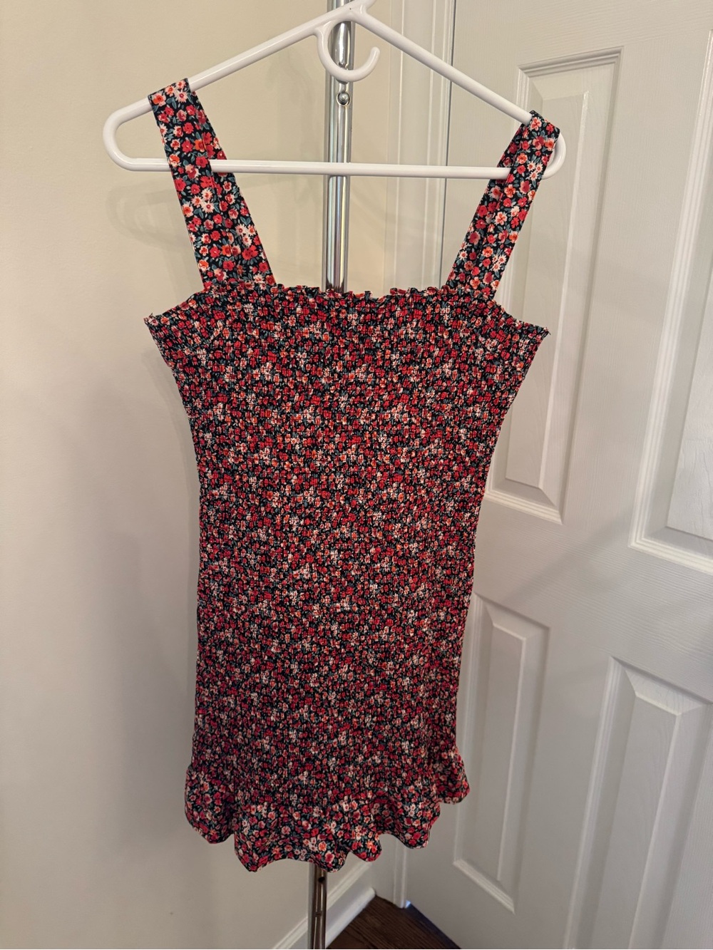DO+BE Black Mini Dress with Red & White Floral Print